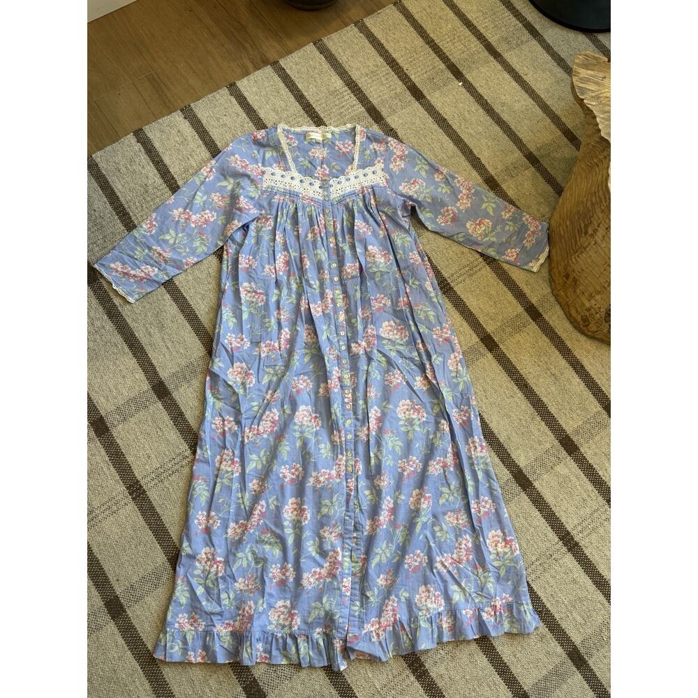 Eileen West Cotton Traditional Nightgown Summer Small Blue Floral Button Cottage